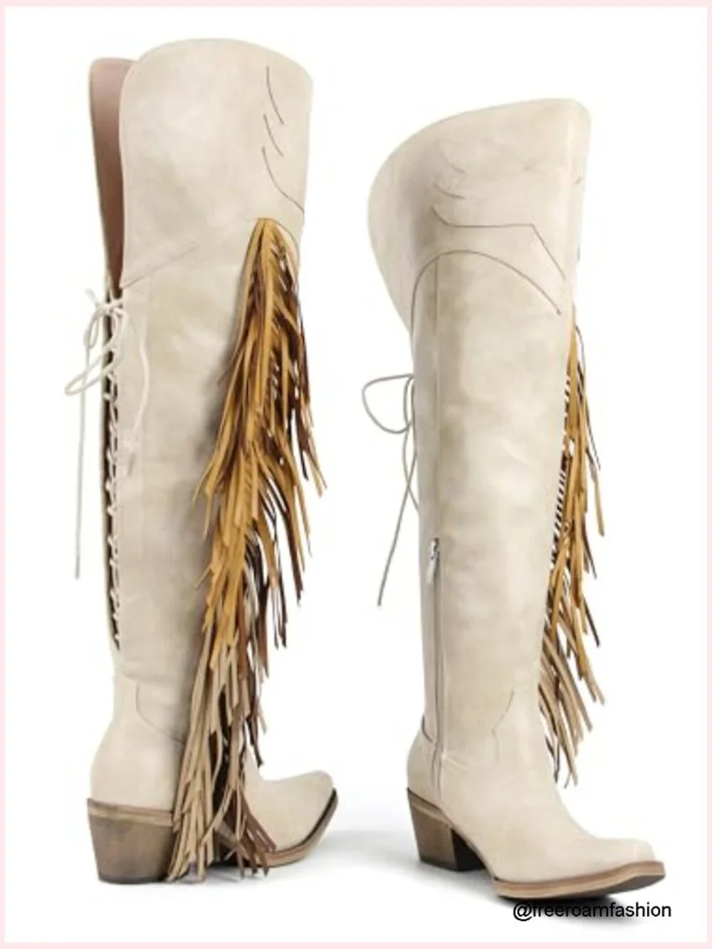 Over Knee Cowboy Boots with Fringe Thigh High Cowgirl Boots